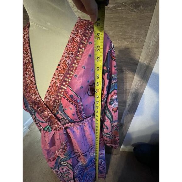 Vintage maxi dress sz M vacation resort Cleopatra Pink Long V Neck - Picture 6 of 10